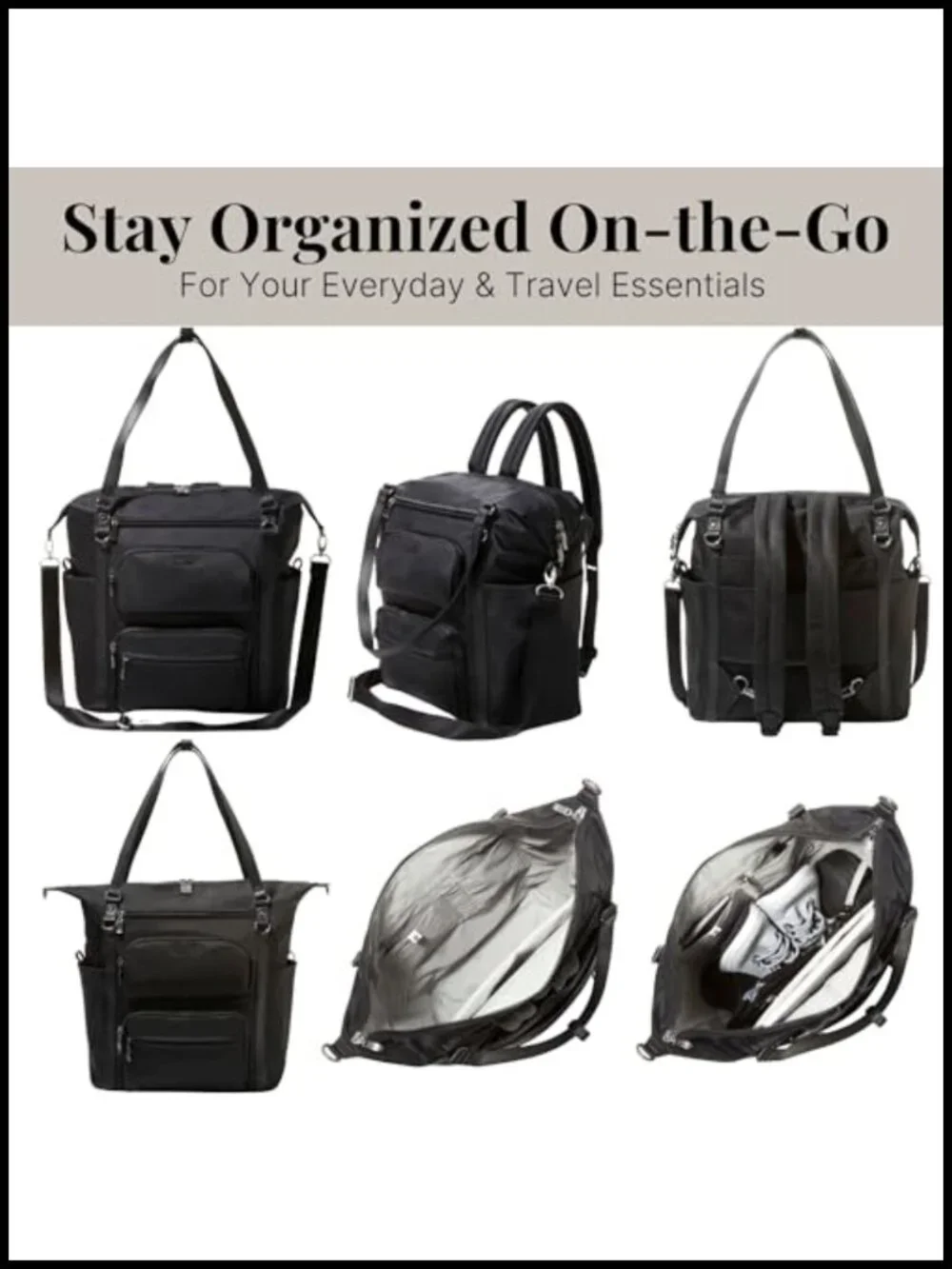 Convertible Backpack Tote Crossbody Bag with RFID Tech Laptop Sleeve